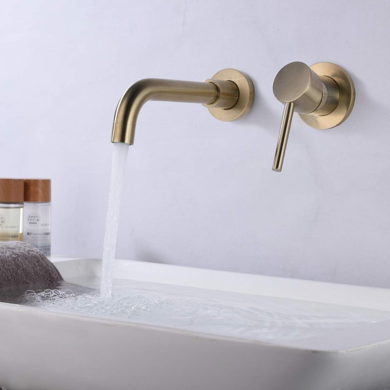 Sumerain Wall Mount Bathroom Faucet Brushed Gold,Single Handle with Brass Rough-in Valve - Image 4